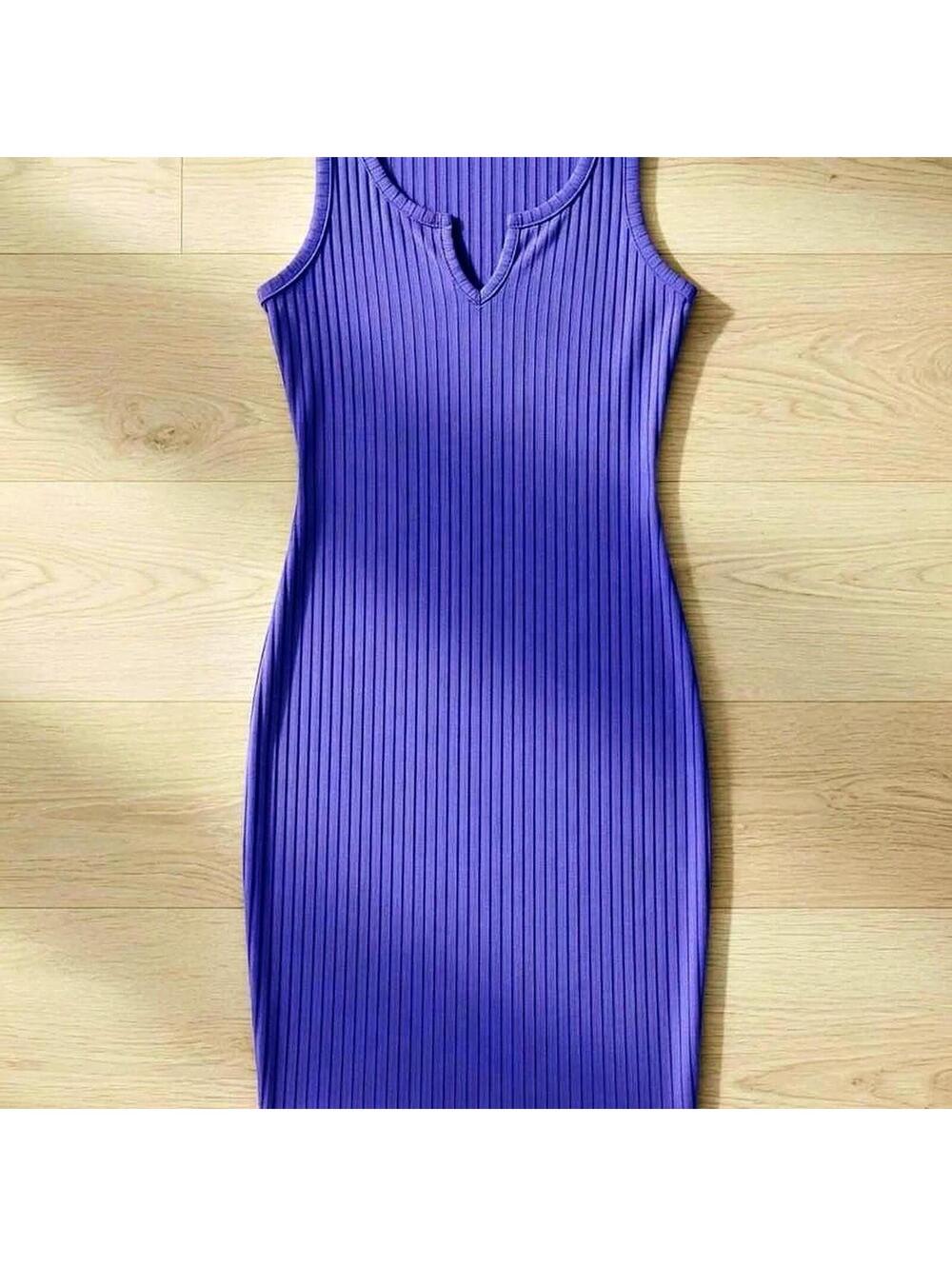 💜 Lavender Ribbed Bodycon Dress